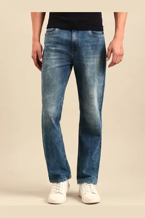 Mast & Harbour Men Straight Fit Low Distress Heavy Fade Stretchable Jeans