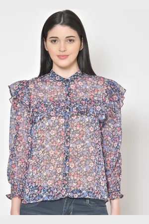 Cation Women Blue & Pink Tailored Fit Printed Casual Shirt
