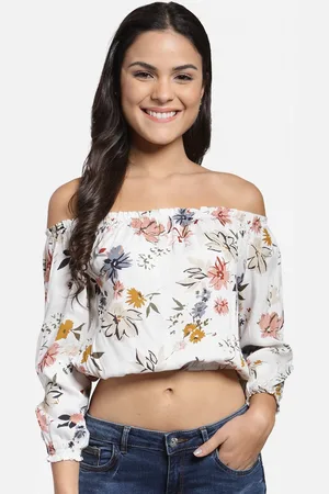 Cation Women White Printed Bardot Top