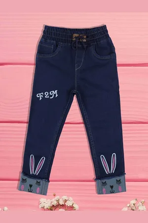 A-Okay Girls Slim Fit High-Rise Clean Look Embroidered Cotton Jeans