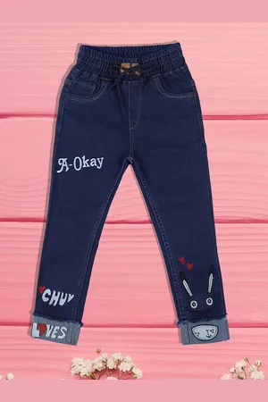 A-Okay Girls Slim Fit High-Rise Cotton Embroidered Jeans
