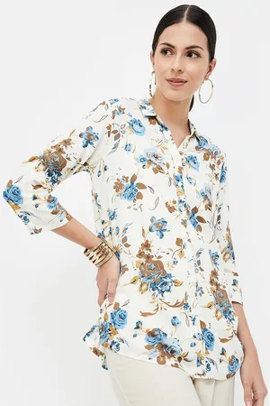Lifestyle Viscose Rayon Shirt Collar Printed Tunic
