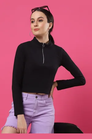 Rigo Women Solid High Neck Pure Cotton Crop Top