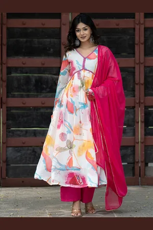 ASPORA Floral Printed Empire Gotta Patti Kurta with Palazzos & Dupatta