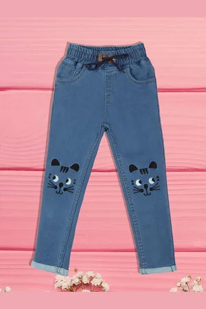 A-Okay Girls Slim Fit High-Rise No Fade Embroidered Cotton Jeans