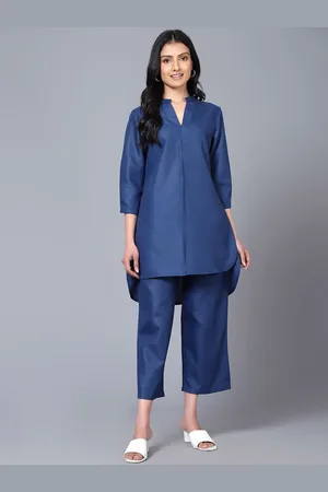 Bani Women Mandarin Collar High Low Longline Top With Trouser