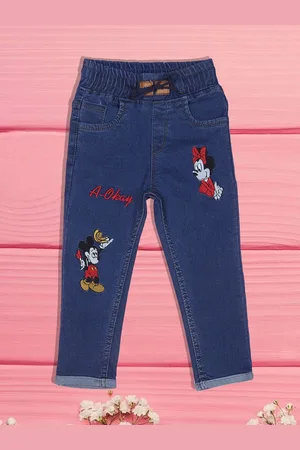 A-Okay Girls Slim Fit High-Rise Clean Look Embroidered Cotton Jeans