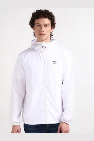 Tommy Hilfiger Men White Solid Hooded Open Front Jacket
