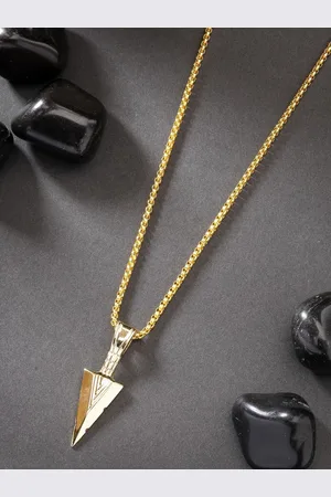 NVR Men Gold-Plated Triangular Stainless Steel Pendants with Chains