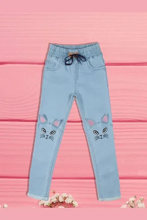 A-Okay Girls Slim Fit High-Rise Low Distress Cotton Applique Jeans