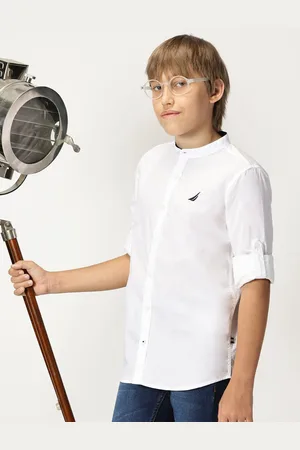 Nautica Boys Premium Mandarin Collar Cotton Casual Shirt