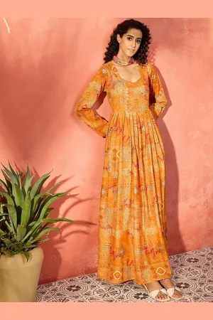 InWeave Ethnic Motifs Printed Sweetheart Neck Long Sleeves Empire Anarkali Kurta