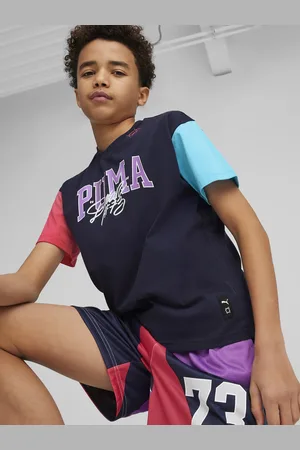PUMA Boys Relaxed Fit BASKETBALL Dylan Brand Logo Print Pure Cotton T-shirt