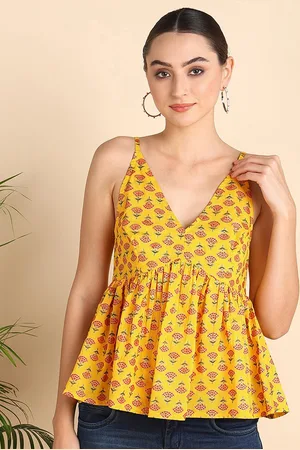 Mast & Harbour Floral Printed Gathered And Pleated Sleeveless Peplum Top