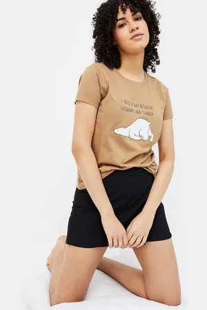 Lifestyle Women Typography Printed Drop-Shoulder Sleeves T-shirt
