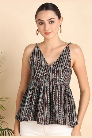 HERE&NOW Geometric Printed V-Neck Pure Cotton Anarkali Kurti