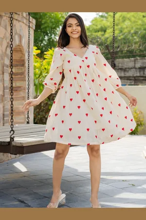 HOUSE OF JAMOTI Women V-Neck Puff Sleeves A-Line Dress