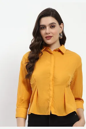 MADAME Women Spread Collar Roll-Up Sleeves Opaque Casual Shirt
