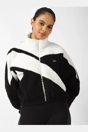 Reebok Cl Winter Sherpa Colourblocked High Neck Zip-Up Sporty Jacket