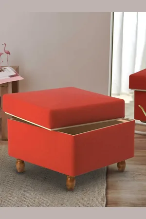 Chumbak Modern Trunk Coral Red Solid Rectangle Ottoman