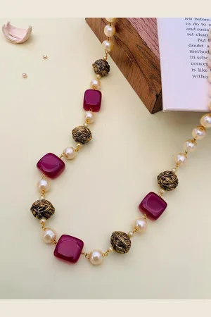 ABDESIGNS Gold Plated Monalisa Stones & Beads-Studded Statement Necklace
