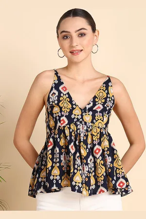 Mast & Harbour Floral Printed Gathered And Pleated Sleeveless Peplum Top