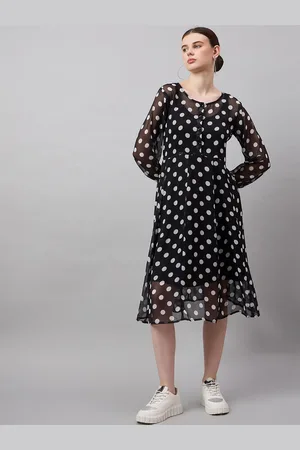 Roadster The Lifestyle Co. Round Neck Polka Dot Printed Fit & Flare Mini Dress