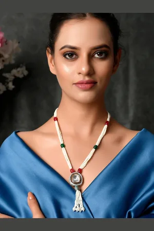 Dastoor White & Maroon Brass Gold-Plated Necklace