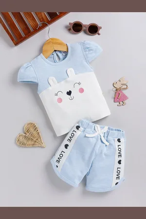 Moms Love Infant Girls Pure Cotton Printed Top with Shorts