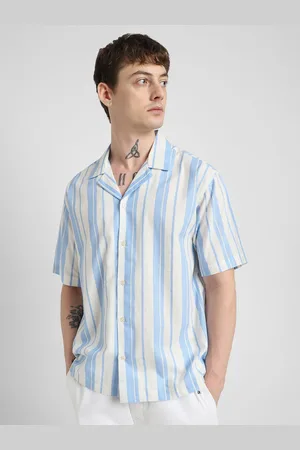 Forever 21 Men Opaque Striped Short Sleeves Casual Shirt
