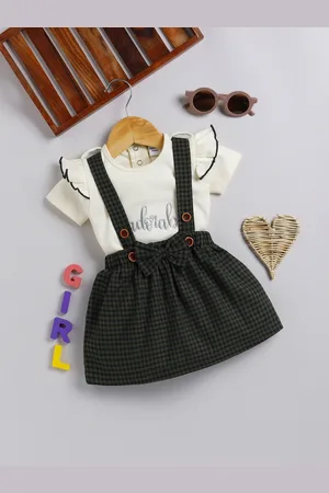 Moms Love Infant Girls Pure Cotton Printed Top with Checked Skirt