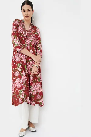 Lifestyle Women Floral Printed Flared Sleeves Sequinned Anarkali Kurta