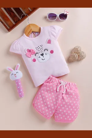 Moms Love Infant Girls Pure Cotton Printed Top with Shorts