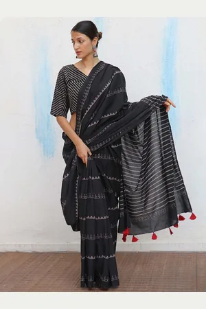 Chidiyaa Women Black Cotton Crop Top-Type Saree Blouse