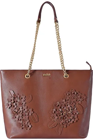 Eske Floral Embellished Leather Structured Shoulder Bag with Applique Work
