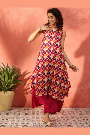 InWeave Geometric Printed A-Line Kurta with Palazzos