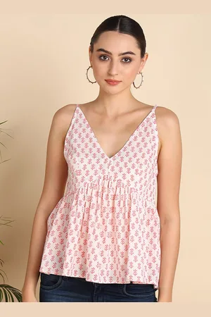 HERE&NOW Floral Printed V-Neck Pure Cotton Anarkali Kurti