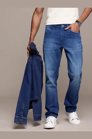 WROGN Men Straight Fit Heavy Fade Whiskers and Chevrons Stretchable Jeans