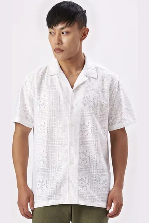 VALEN CLUB Men Relaxed Spread Collar Self Design Semi Sheer Casual Shirt