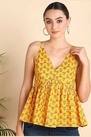 HERE&NOW Floral Printed V-Neck Pure Cotton Anarkali Kurti