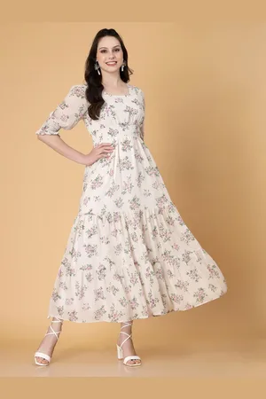 RAASSIO Floral Print Bell Sleeve Georgette Maxi Dress