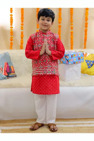 BownBee Boys Ethnic Motifs Printed Regular Pure Cotton Kurta with Pyjamas