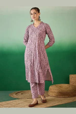 RAJGRANTH Floral Printed Angrakha Pure Cotton A-Line Kurta with Trousers