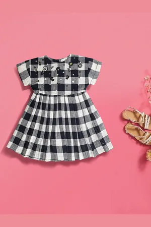 Cherry Crumble Girls Checked Cotton Fit & Flare Dress