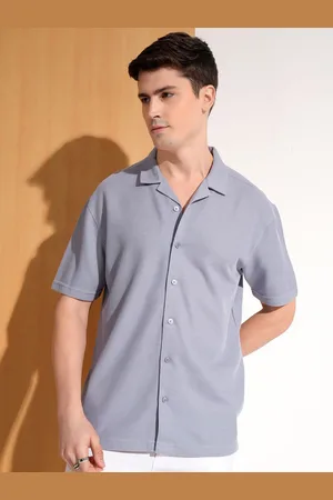 Highlander Men Textured Relaxed Fit Drop Shoulder Cuban Collar Half Sleeve Shirt