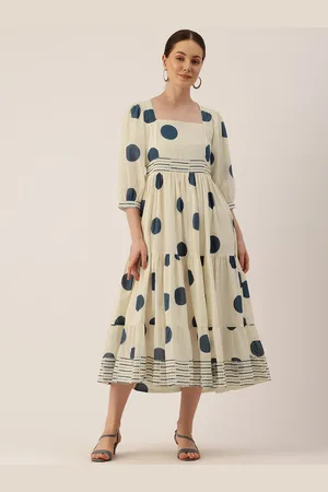 Jaipur Polka Dot Print Puff Sleeve Fit & Flare Midi Dress