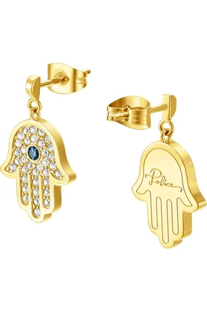 Police Gold-Plated Classic Crystals Stainless Steel Drop Earrings