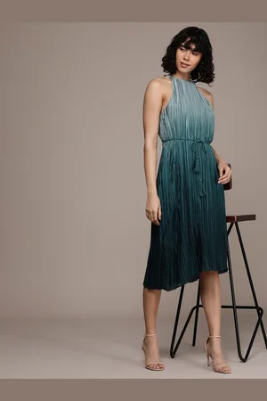 French Connection Ombre Halter Neck Accordion Pleats A-Line Dress