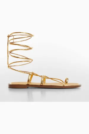 MANGO Women Leather Lace-Up High-Top Textured One Toe Gladiators