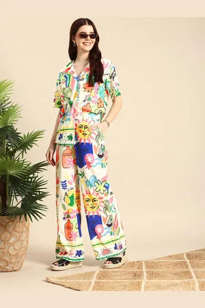Mast & Harbour Women Printed Shirt & Trousers Co-Ords